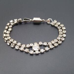 Vintage Clear Rhinestone Bracelet, Wedding Formal, Added Magnetic Clasp, 8 1/2"